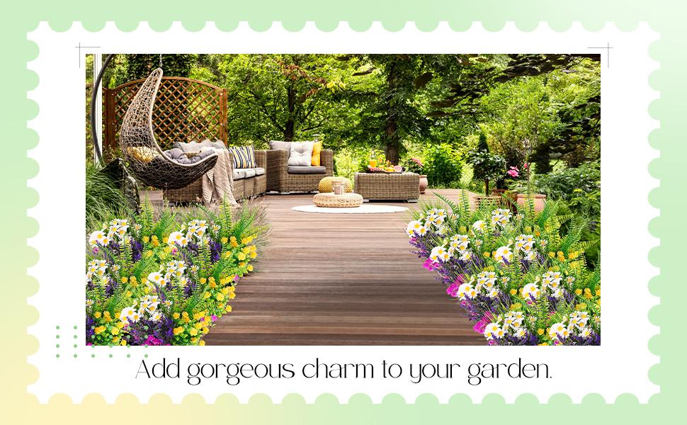 24 Pcs Artificial Flowers for Outdoors, UV Resistant Fake Plants, Plastic Faux Flowers for Indoor Outdoor Decor, Wedding