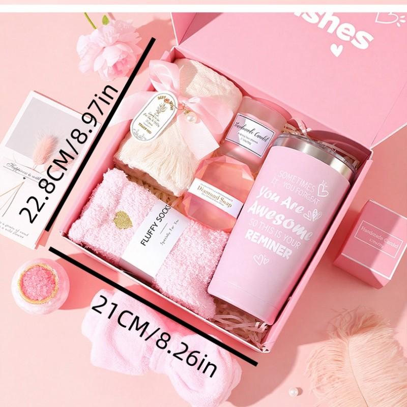 1 Set Multi-functional Souvenir Gift Box Set, including insulated tumbler, satin eye mask, scented candle, fuzzy socks, towel, gemstone soap, bath bomb and greeting card, suitable for all seasons, parties and holiday gifting