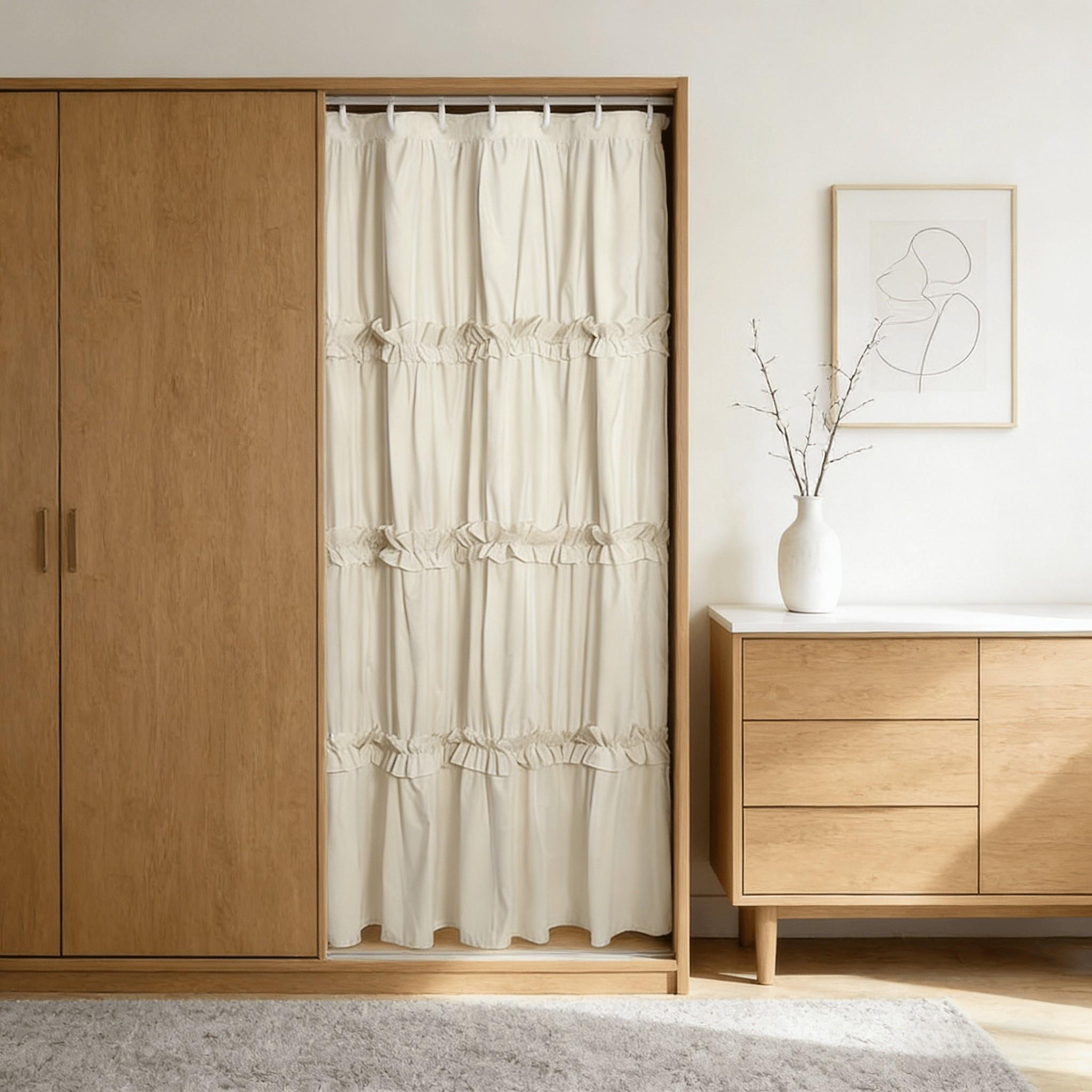 French Vintage Camel Ruffle Shower Curtain, Soft Polyester, Bathroom Decor, Hotel Bedroom Salon Curtains, Perfect Gift Choice