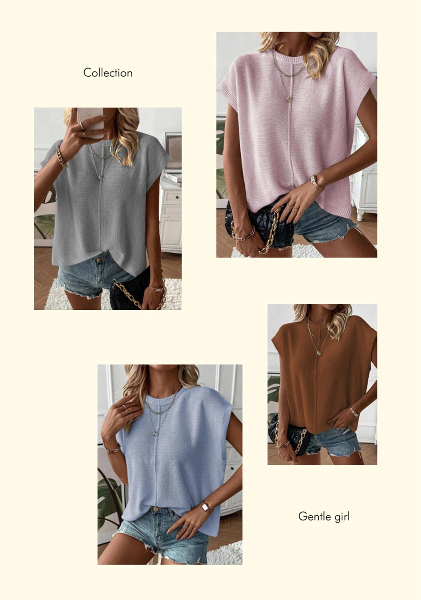 Spring Summer Elegant Versatile Knit Top, French Commute Casual Women's Round Neck Plain Hollow Out Loose T-Shirt