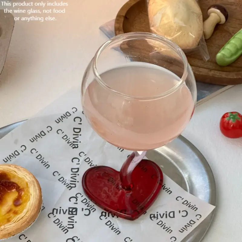 1pc Romantic Heart-Shaped Base Wine Glass, Elegant Glass Goblet for Weddings & Valentine's Day, Ideal for Anniversaries, Champagne & Various Drinks, Reusable Small Champagne Flute