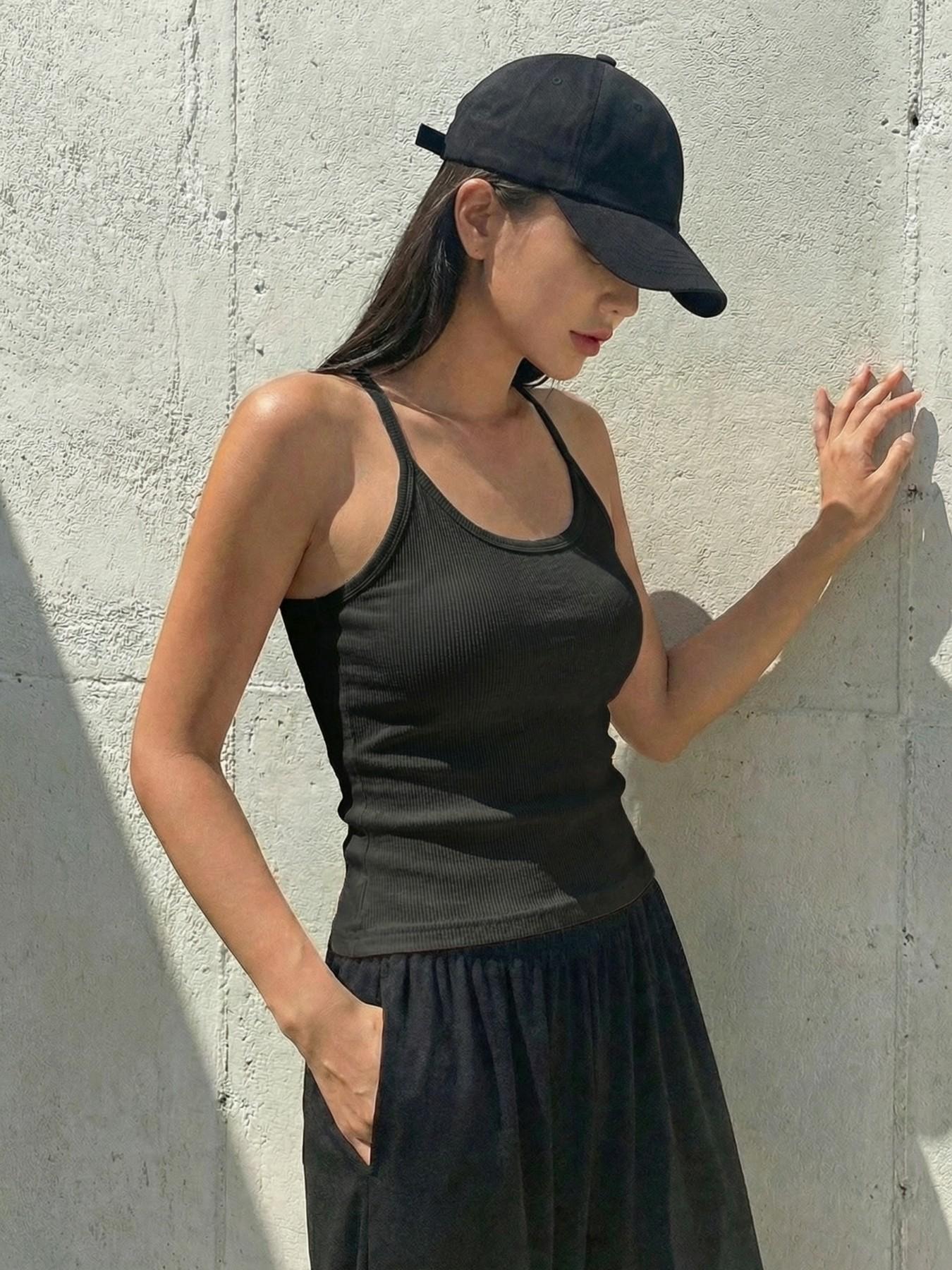 Scoop Neck Ribbed Tank Top for Women - Stretch Spaghetti Strap Camisole, Form Fitting & Non-See-Through, Casual Essential
