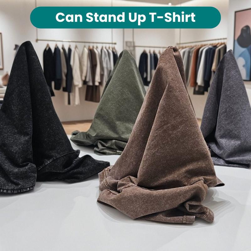 Alimen Mens Vintage Acid Washed T-Shirts Heavyweight Thick 100% Cotton Unisex Short Sleeve Baggy Streetwear Tee, Shape-Retaining Premium Look Non-Deformable Tshirts for Spring & Summer - No More Sagging & Deformation!