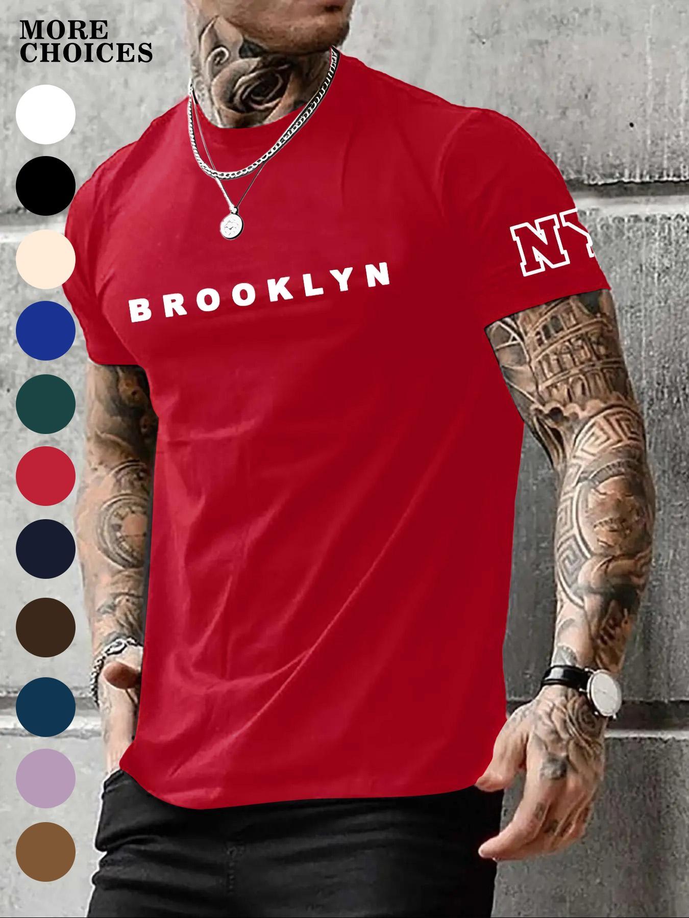 Men's Regular Fit Letter Print Round Neck Sleep Tee, Casual Soft Comfortable Short Sleeve Crew Neck Fitted T-shirt for All Seasons, Sleepwear & Loungewear for Men