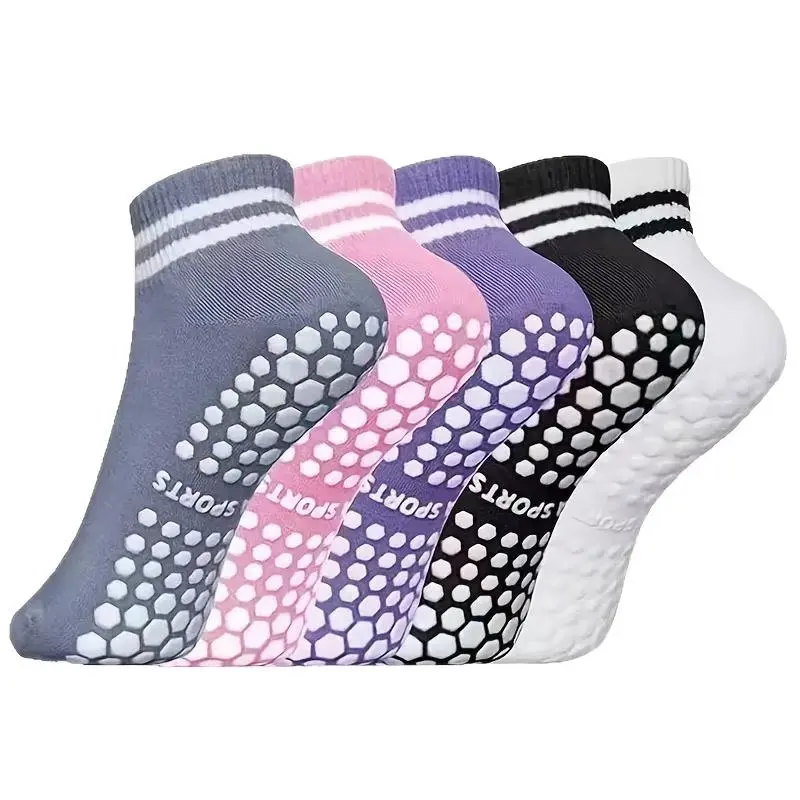 5 Pairs Women's Viral Grip Socks for Pilates & Yoga, Silicone Non Slip Sticky Socks, Breathable Sweat-Wicking Barre Studio Socks, Stretch Comfort Dance Workout Socks for Home Fitness, Hospital Recovery & Everyday Wear