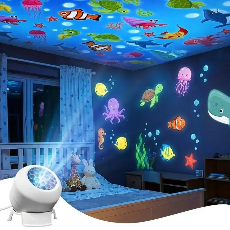 Dynamic Rotating LED Projector Light, Room Decor Projector, 360° Wave Night Projection, Ocean, Snowflake, Christmas, Multi-Angle Base, Ideal for Meditation, Bedroom, Home Theater