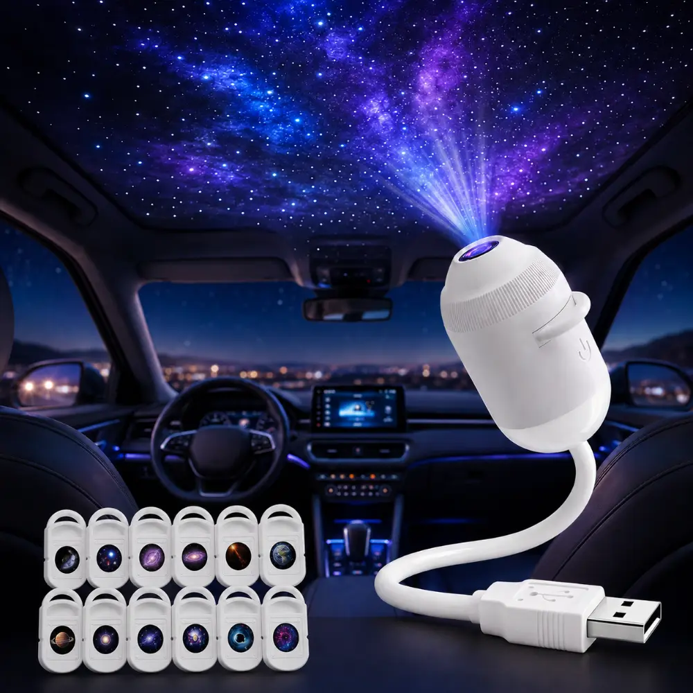 2-in-1 LED Galaxy Star Projector, USB Night Light with Dual Lighting Modes, Car Interior Decorative Ambient Light for Bedrooms, Romantic Settings