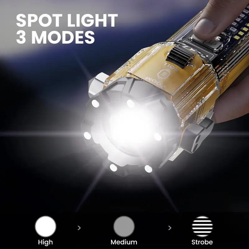 10 in 1 Rechargeable Multi-Function Laser Flashlight with High Lumen LED, Emergency Hammer with Window Breaker, Perfect for Car, Home, Outdoor Survival, and Personal Safety