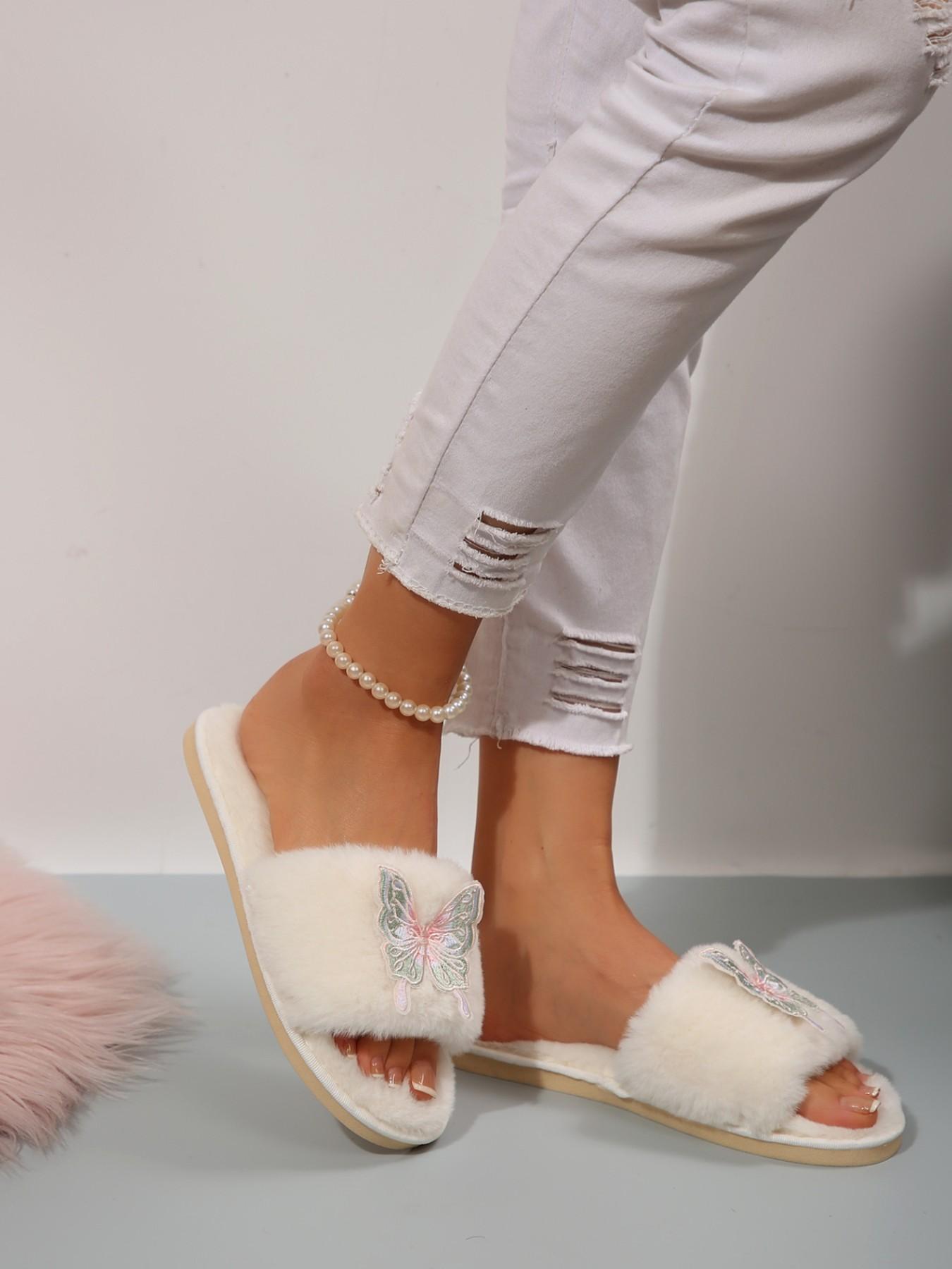 Fashion Soft Sole Comfortable Slippers, Butterfly Decoration, Indoor & Outdoor, Textile Upper, Casual Style, Multi-Functional Shoe