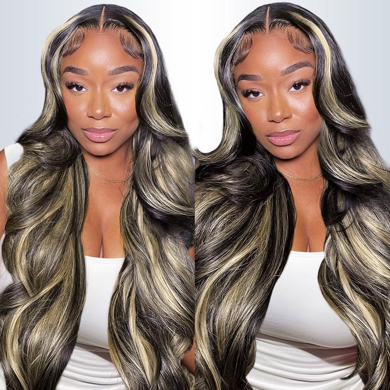 QUANDIAN 13x6 Balayage Highlight Lace Front Wig Human Hair 13x6 HD Lace Front Wigs Human Hair Body Wave Wig 200% Density FB/27 Ombre Wig Springtok