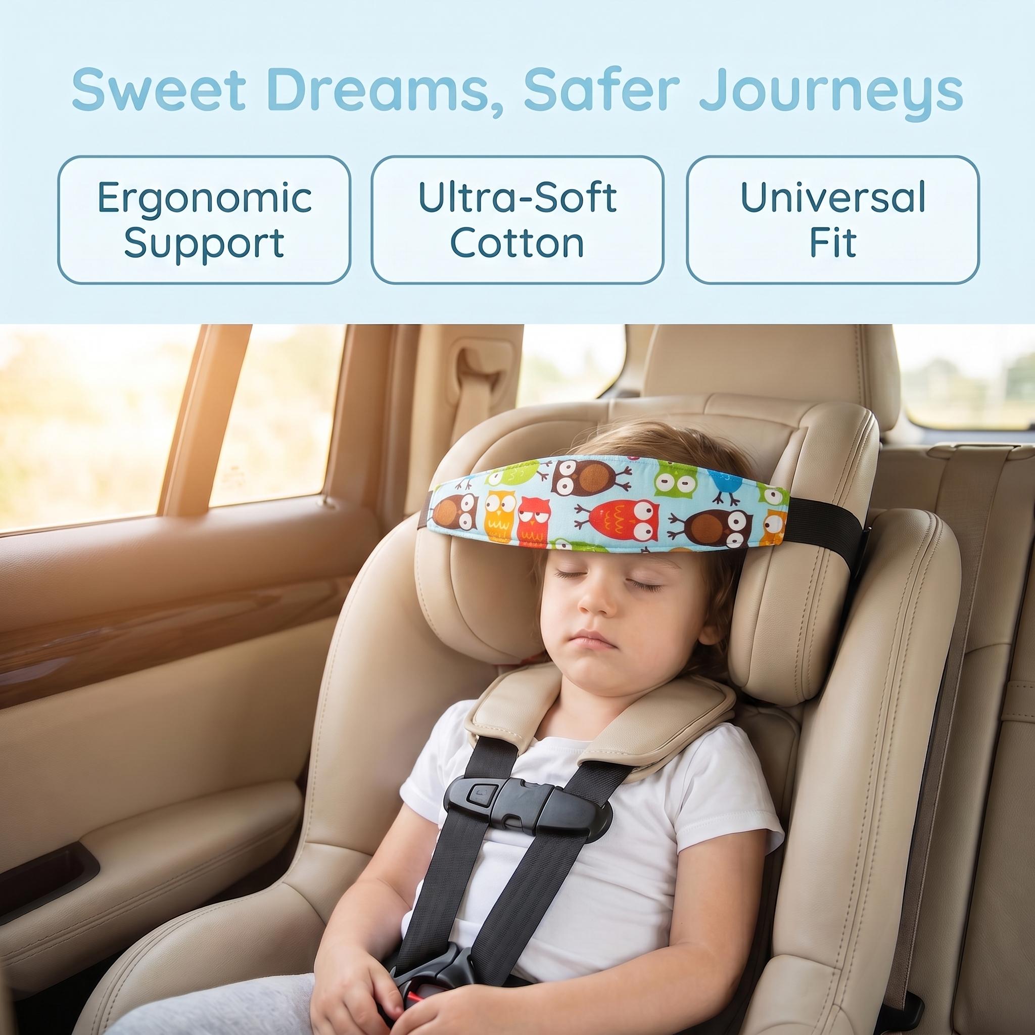 Cute Cartoon Soft Car Headrest Sleep Belt, Adjustable Safety Sleeping Strap for Car Seats, Creative Car Interior Accessory (1 pc)-YY0