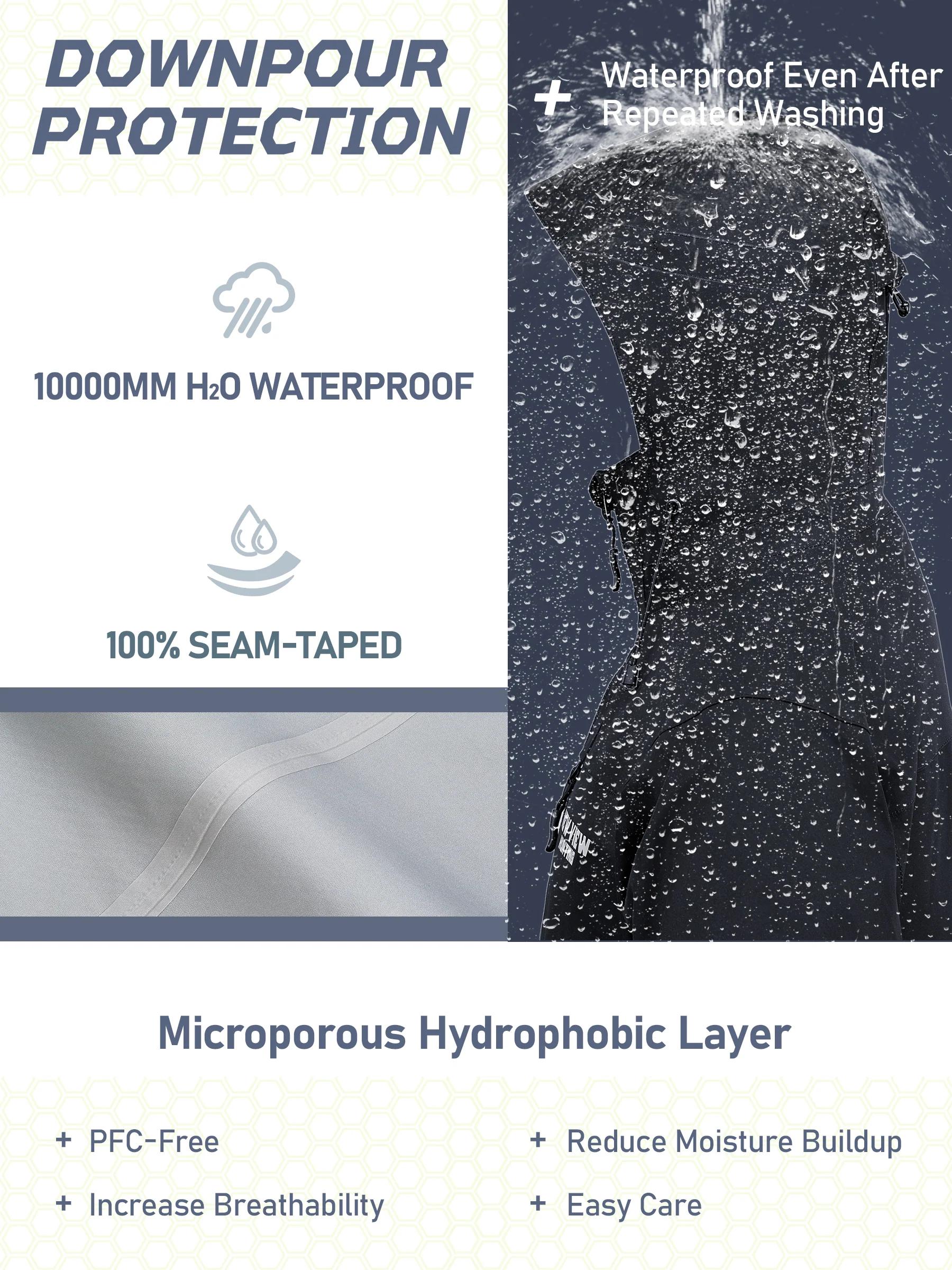 NEW VIEW Lightweight Rain Jackets for Men Waterproof with Hood, Hard Shell Stretch Rain Coat for Outdoor Travel