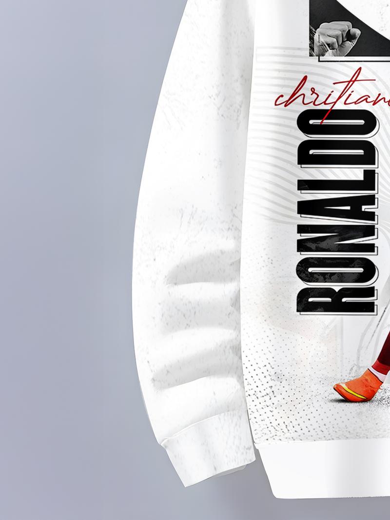 Boy's CR7 Football Themed Sweatsuit with Soccer Number Prints, Hooded Sweatshirt and Pants, Casual Outfit for Spring & Fall