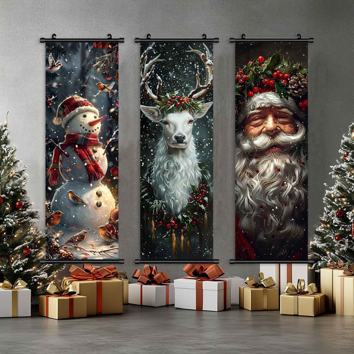 3-Piece Christmas Wall Art Set, Cute Snowman & Santa Claus Posters, Modern Home Decor, Waterproof HD Prints, Unframed Art Print, Gift Box Included