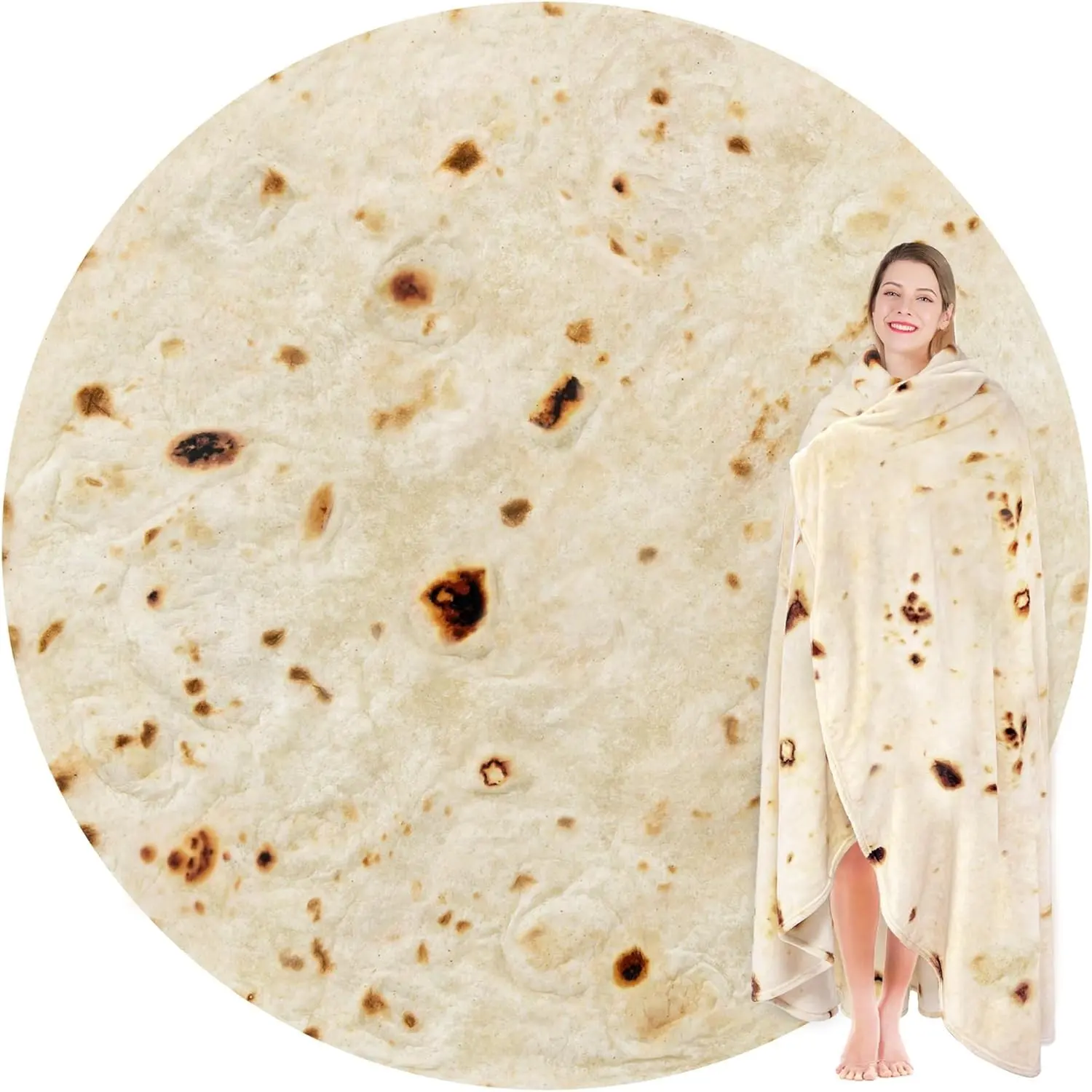 Burrito Tortilla Throw Blanket Birthday Gifts for Women Men Teen Boys Girls, Novelty Tortilla Food Blanket Funny Gifts for Adult Kids, 285 GSM Soft Flannel Taco Blanket (Yellow, 60 inches)
