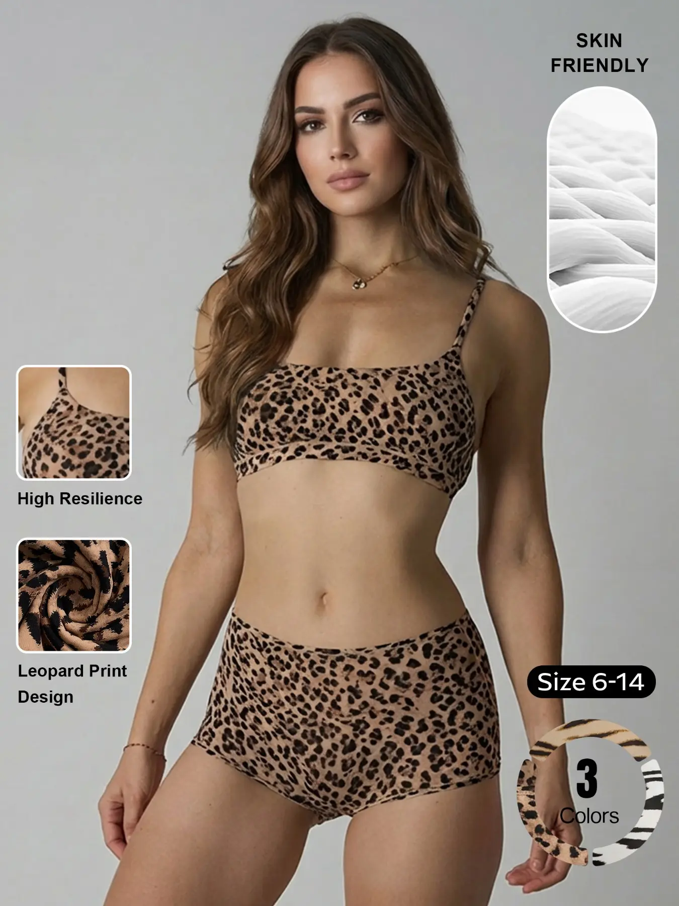 Women's Versatile Casual Lightweight Leopard Print Thin Strap Bralette & Knicker Set, Soft Seamless Panties Smoothing Womenswear Lingerie & Underwear Set Bra Sets Fit