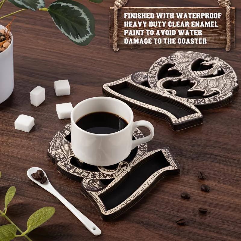 Wooden D&d Dice Cup Mat, Holds 7 Polyhedral Dice, Classic Rpg Dragon Icon, Durable Game Accessory, Perfect Gift for Gamers, Bar Kitchen Home Use