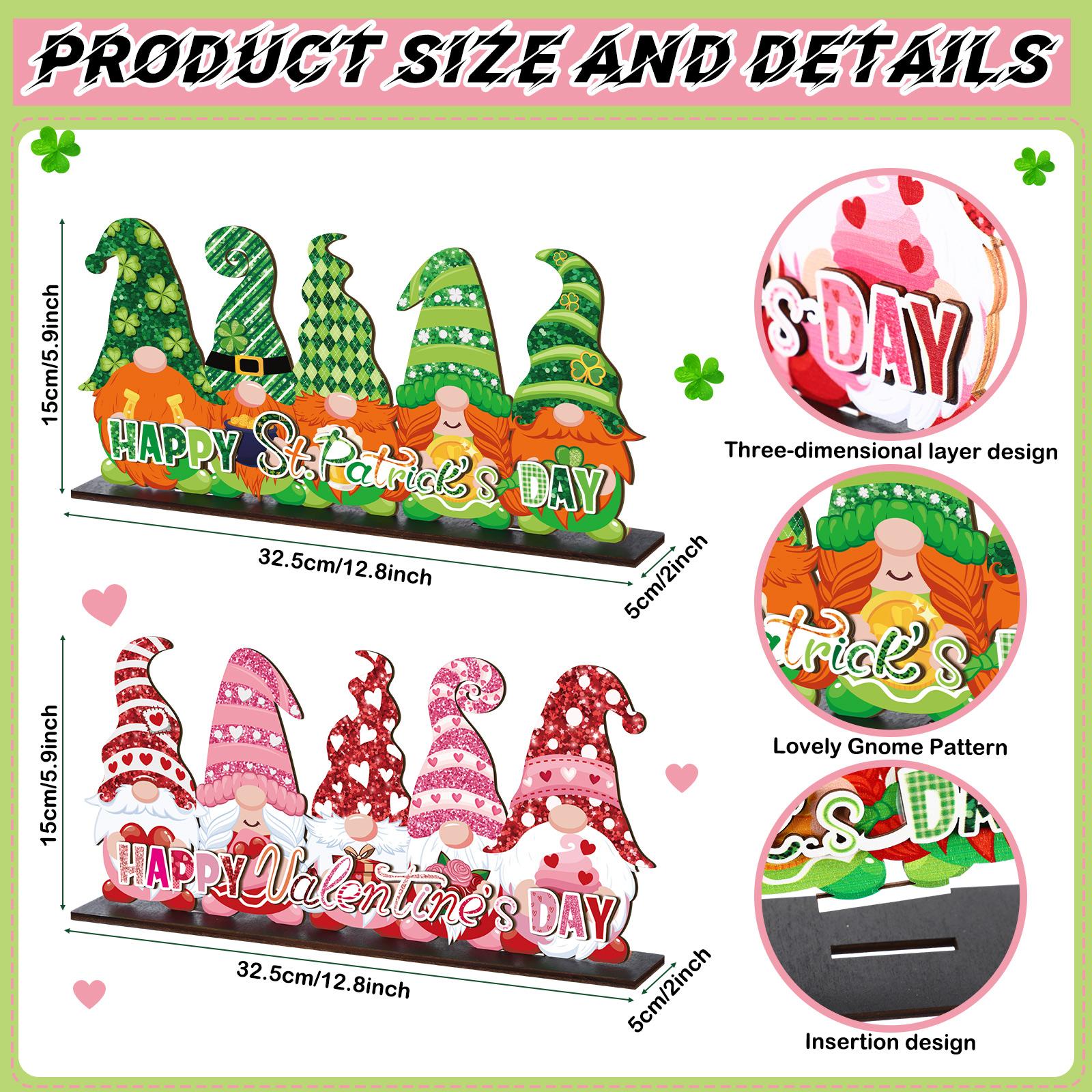St. Patrick's Day & Valentine's Day Reversible Gnome Wood Signs, Double Sided Irish Theme Wooden Standing Blocks & Love Car Rose Truck Heart Decor, Table Centerpiece for Tiered Tray Farmhouse Kitchen, Ideal for Irish Families, Gnome Lovers & Couples Gift