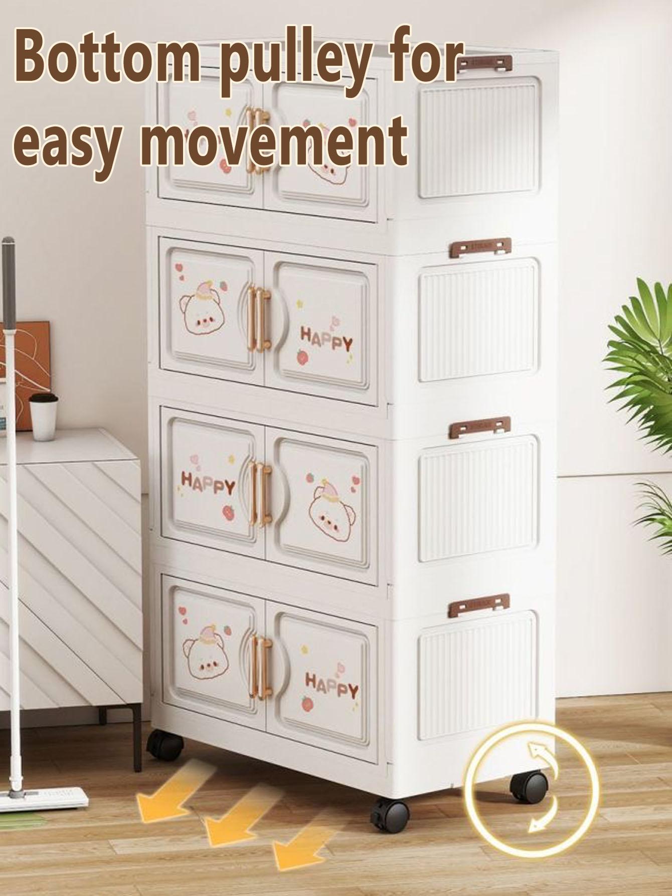 Foldable Plastic Storage Cabinet, Multi-Layer Home Organizer, Easy Assembly, Bedroom & Living Room Use, Baby Closet, Nursery, Modern Style, Cupboard