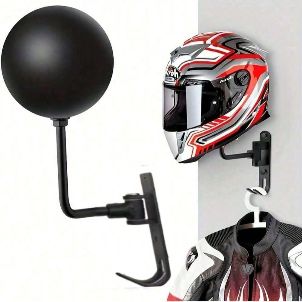 Heavy-Duty Aluminum Alloy 180° Rotatable Motorcycle Helmet Wall Rack, High-Quality Helmet Holder with Hooks, Reliable Storage for Helmets & Caps