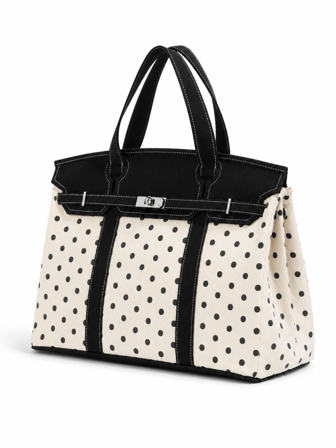 Canvas Polka Dot High-End Colorblock New Fashion Handbag, Casual Trendy Bag, Large-Capacity Commuter Tote Purse Bag, Versatile Fashion Accessory for Daily Use