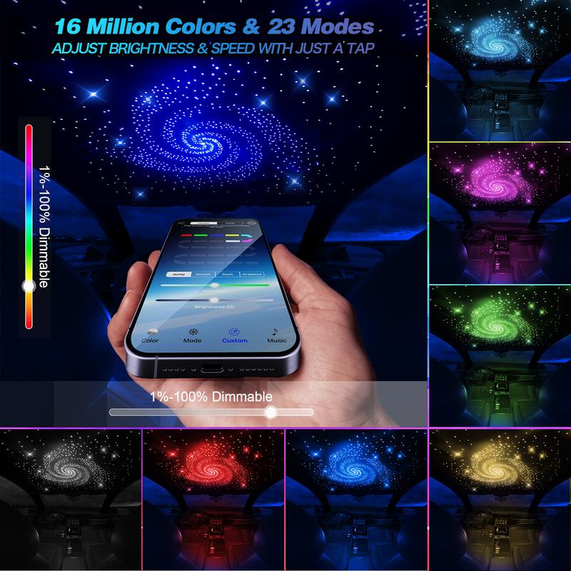 VASTFIRE Meteor Fiber Optic Ceiling Kit 16W RGBW 1000pcs 0.5mm*78.74 inch Bluetooth APP & Remote Control 20 Modes 8 Colors for Car Bedroom - Colorful Led Lights