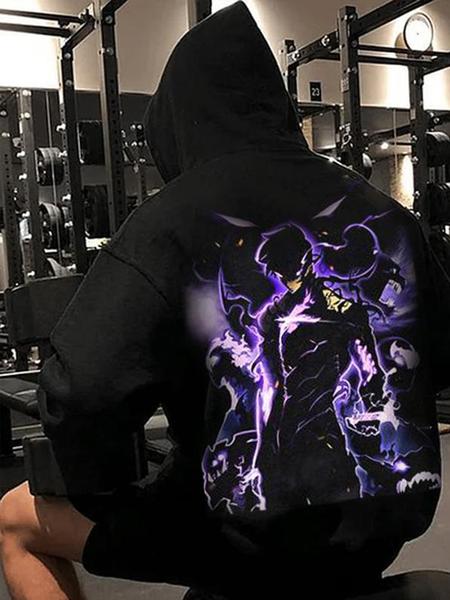 Solo Leveling Anime Hoodie Unisex, Vintage Print, Oversized Washed Design, Casual Fitted Woven Fabric, Fall & Winter Fashion Gift