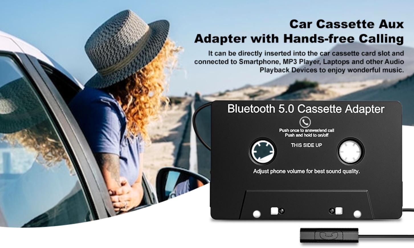 Bluetooth 5.0 Rechargeable Wireless Car Cassette Player, Electronic Radio Device, Handsfree MP3 Audio Stereo with Phonebook Compatibility for iPhone