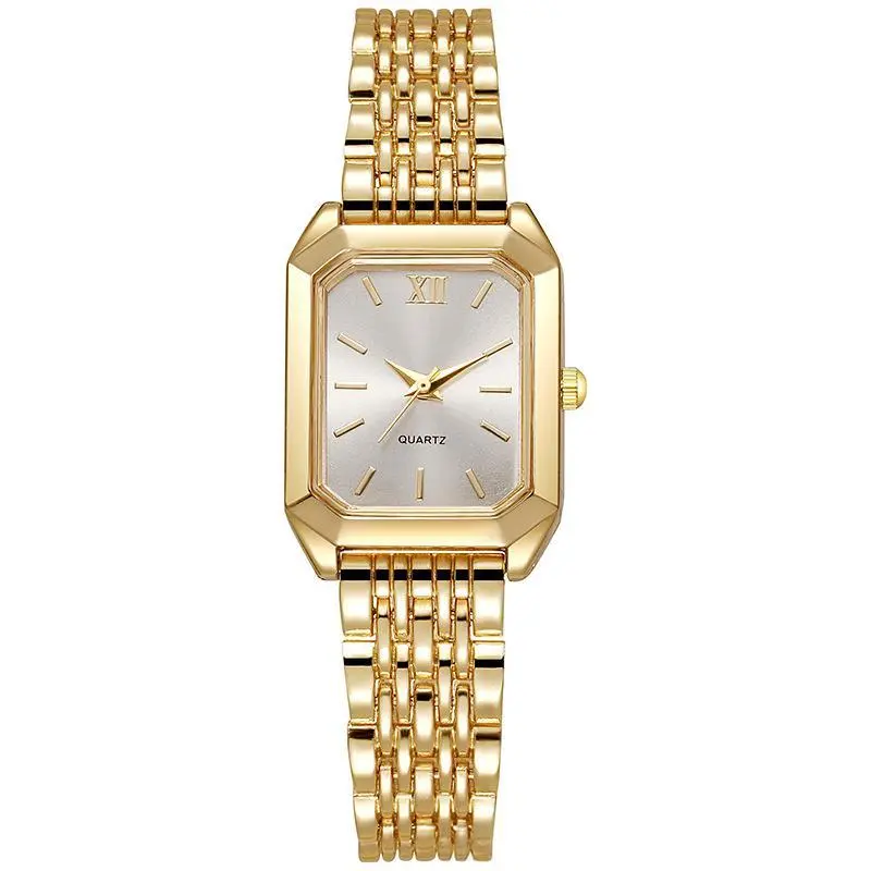 Women's Vintage Square Dial Analogue Quartz Watch - Gold-Plated, Alloy Strap, Roman Numerals, Water Resistant, Classic Casual & Business Wear, Date Display, Quality Simple Scale, Gift Box, Adjuster, Aesthetic Fashion Jewelry Accessory Gift