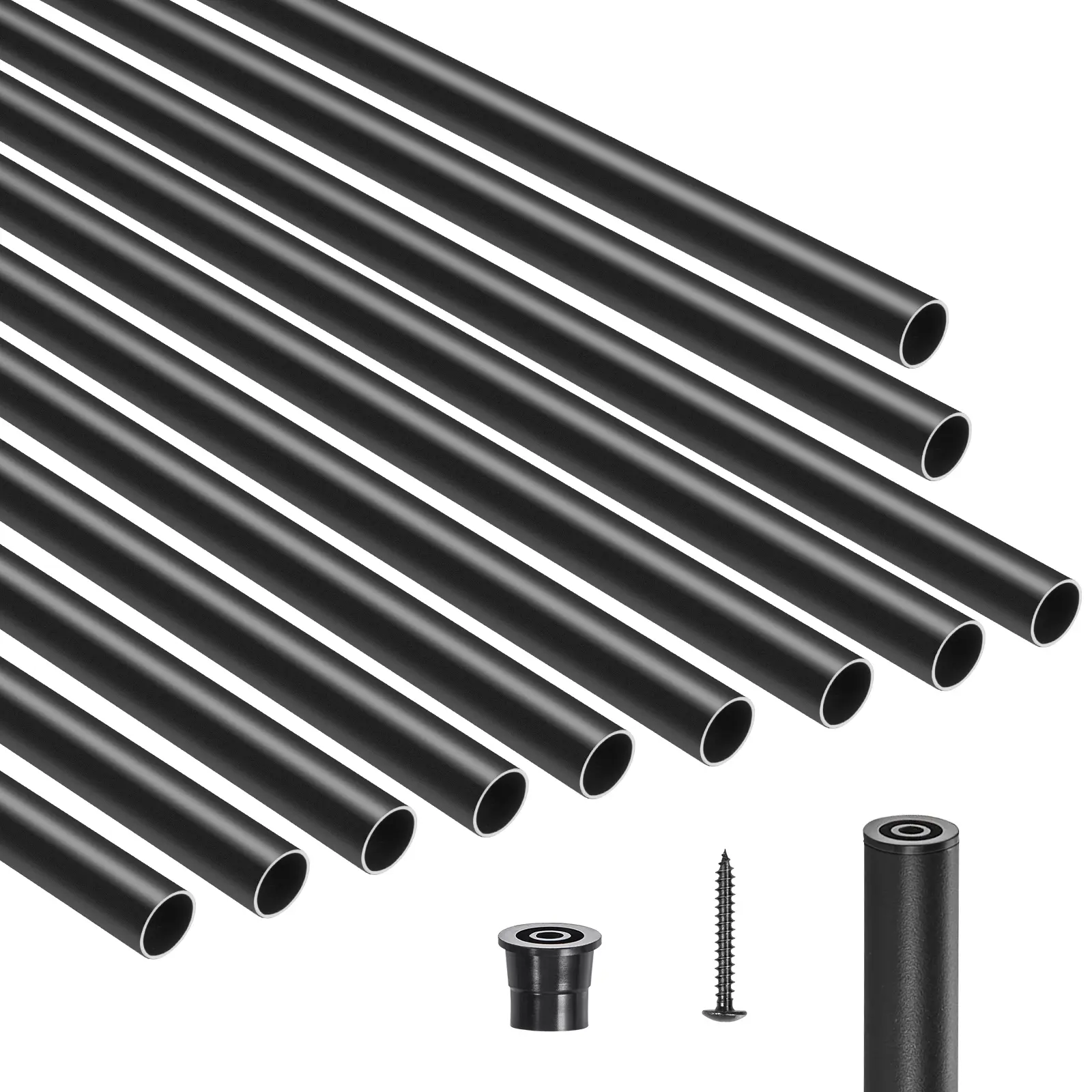 Staircase Balusters 101 Pack, 26 In Aluminum Stair Balusters, 3/4 Inch Water-Proof Round Metal Spindle Railing, Hollow Deck Railing with Rail Caps & Screws for Stairs, Porch, Patio, Matte Black