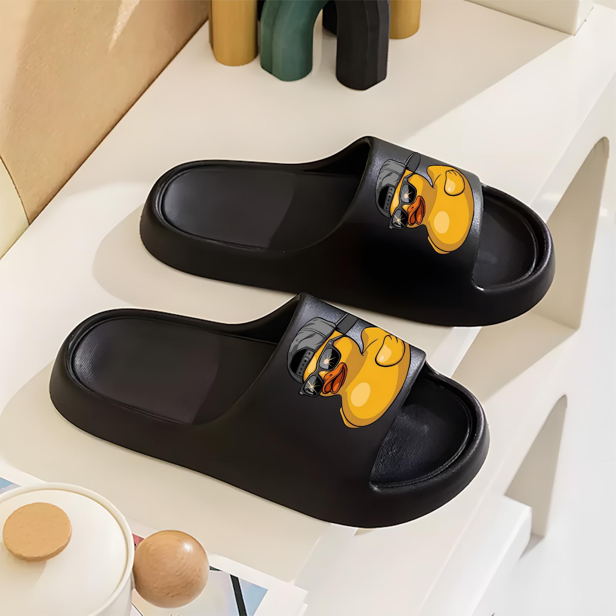 Cartoon Rubber Duck Slippers with Cool Sunglasses and Baseball Cap Design for Men Women Non-slip Soft Comfortable Indoor Home Slippers
