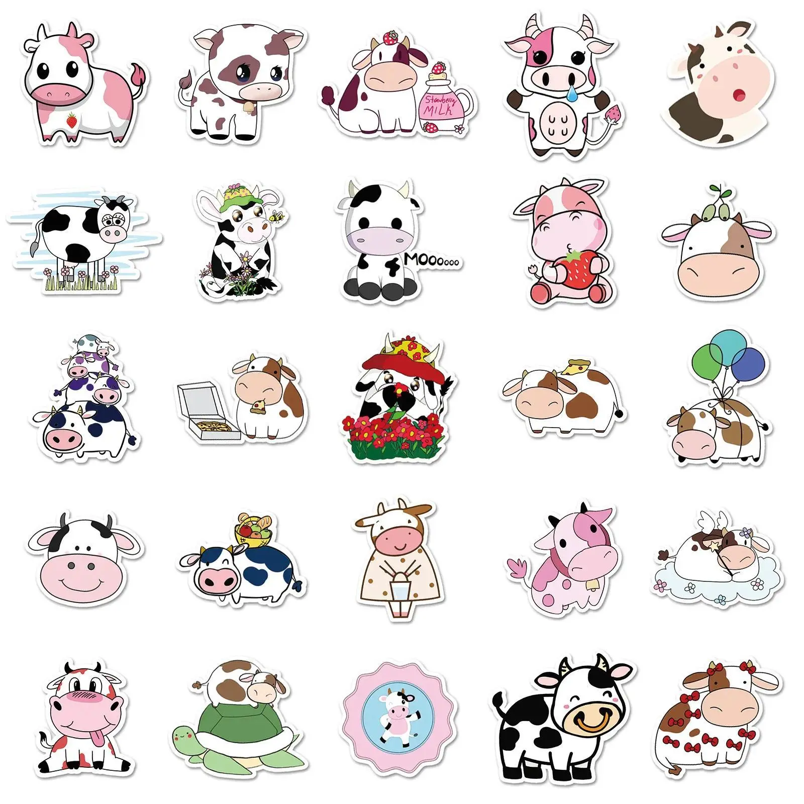 50 Pcs Cartoon Cow Stickers for DIY Decoration Cute Cow Decals for Laptop Luggage Notebook Stickers Aesthetic Scrapbook Sticker
