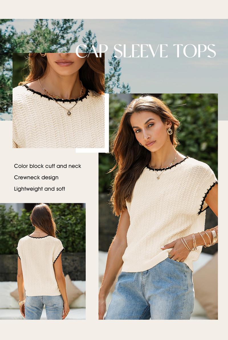 EVALESS Women's Cap Sleeve Knitwear Sweater Vest Crewneck Sleeveless Lightweight Loose Spring Fall Tops Comfortable Basic Solid Pullover Tank Top 2026 Womenswear Outfits