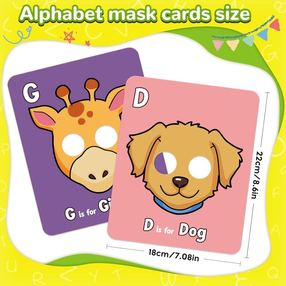 26 Animal Mask Alphabet Flash Cards - Interactive Letter Recognition Game with Uppercase & Lowercase, Double-Sided Giant Learning Cards, Fun Educational Activity for Home & Classroom