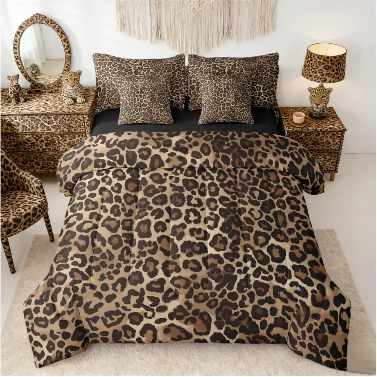 Three-Piece Leopard Print Quilt Set, Soft Breathable Wild Bedding Sets, Includes Quilt and 2 Pillowcases, Multiple Sizes and Colors Available