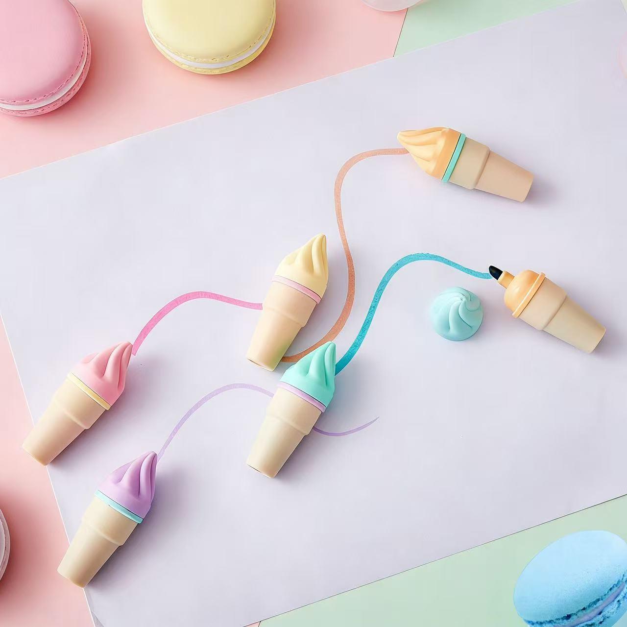 6pcs Portable Mini Sweet Cone Shape Fluorescent Marker Pens, Ideal for Notes & Highlighting, Compact Design for Easy Carrying