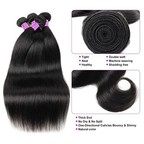 Silky Straight Human Hair Bundles 2x6 /4x4 Lace Closure With Bundles Straight Bundles With Closure 4x4 Inch Human Hair Bundles With Closure Virgin Human Hair Bundles with Closure Free Part Black Friday