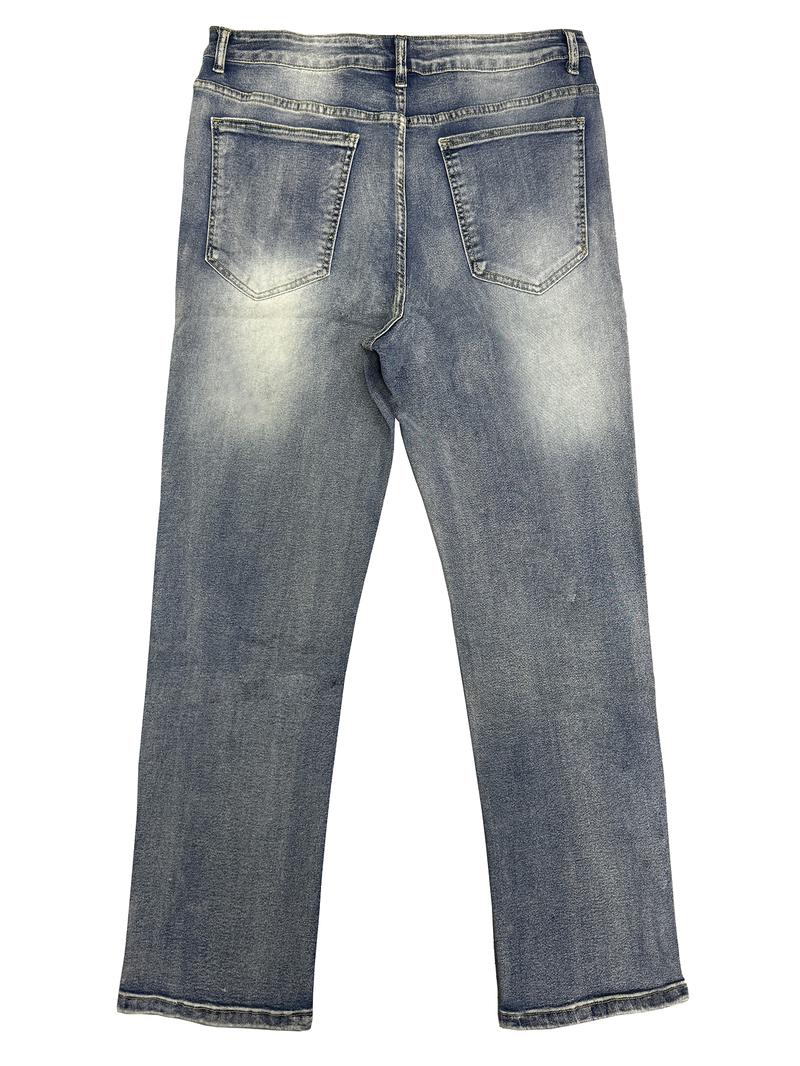 Men's High Street Fashion Jeans, Tight-Fitting Washed Denim Jeans, Versatile Street Style, Essential Clothing for Men, Ripped Jeans