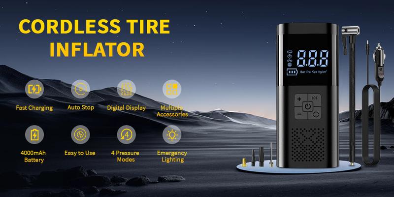 Portable Tire Inflator Air Compressor, Tire Inflator Tool,150psi Car Tyre Pump, LCD Pressure Display, Fast One-Button Smart Wireless Pump