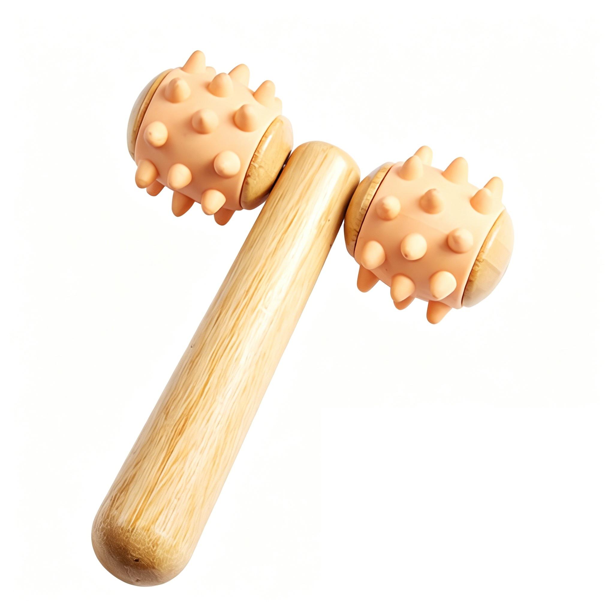 Portable Wolf Tooth Massage Stick Dual Ball Roller Bamboo Meridian Muscle Rolling Slimming Body Massager Tool
