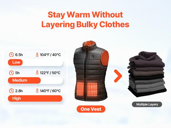 VEVOR Mens Thermal Soft Heated Male Vest, 16000 mAh Battery Pack, 8 Heating Zones, Lightweight Rechargeable Winter Menswear, 3 Levels, for Outdoor Hiking Camping, Size L