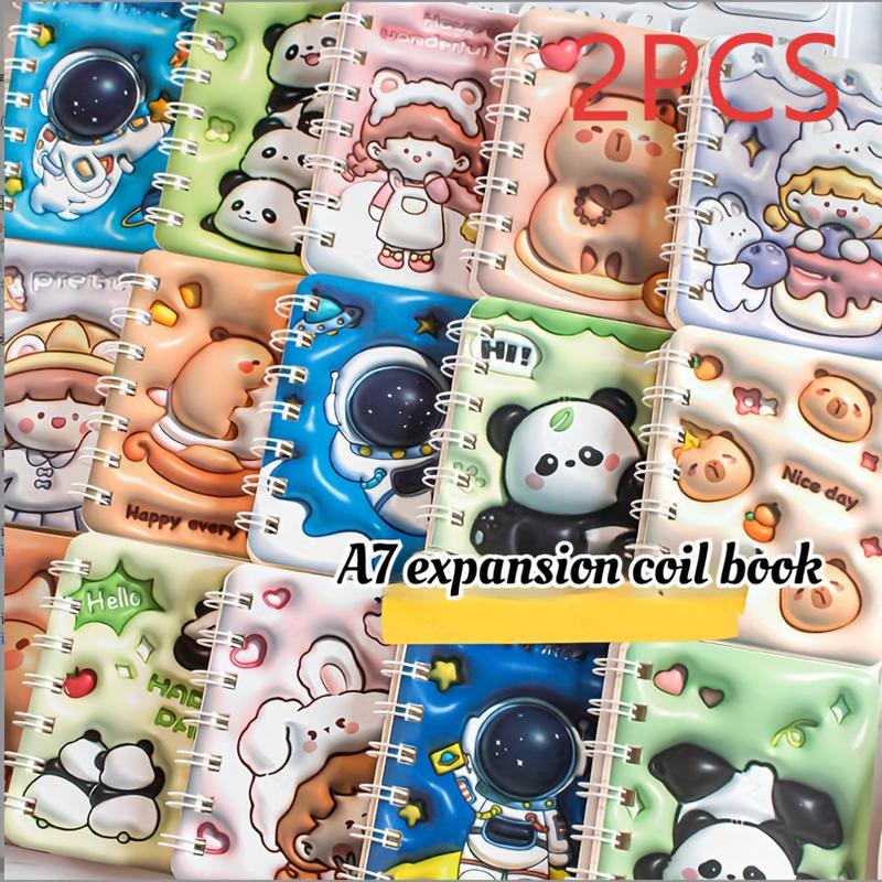 4-Pack A7 Coil Notebooks, Portable Pocket Edition, Student Cartoon 3D Effect, Office Use, Thick Anti-Ink Writing, Mini Diary, Travel Diary Notebook, Gift Idea