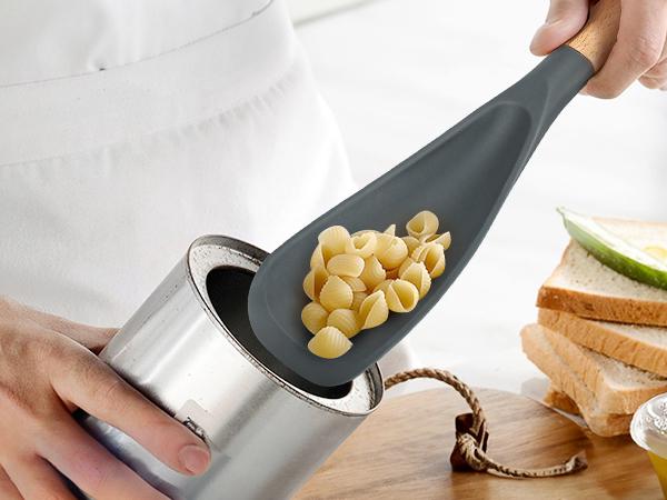 Cooking Spoon for Nonstick Cookwares, Great for Cooking and Serving Durable BPA-Free Matte Silicone, Wood Handle Spoon for Mixing, Scoop, and Scrape