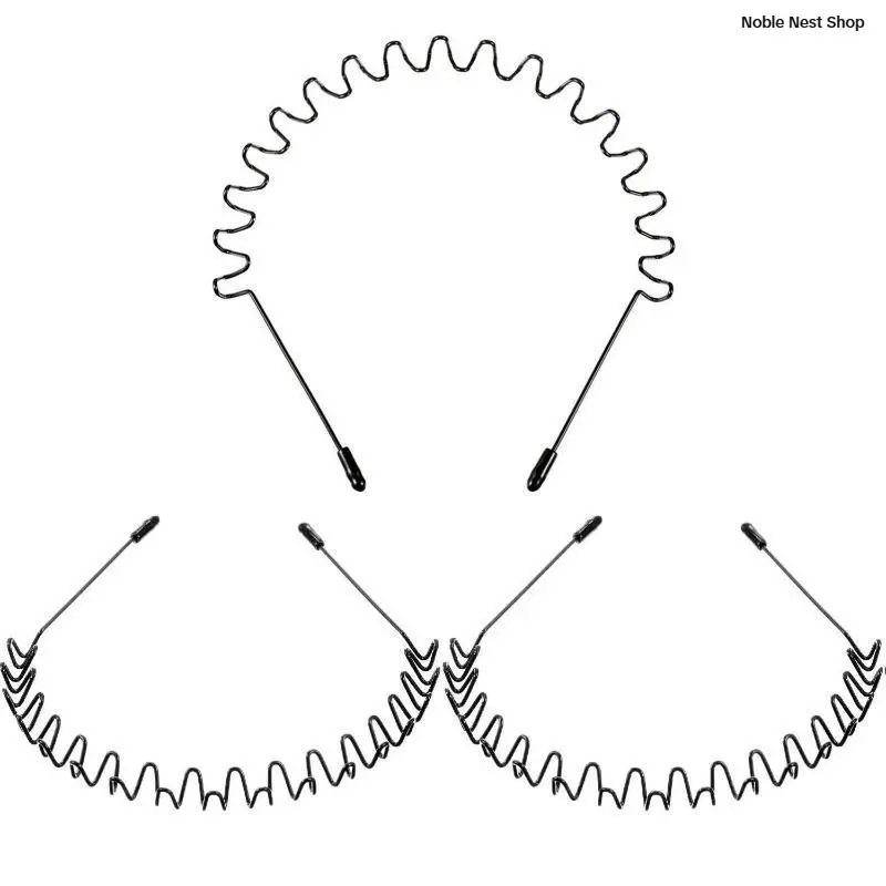 3-Pack Unisex Metal Wavy Zigzag Headband, Spring Wire Non Slip Hair Hoop, Trendy Sports Hair Accessory for Men & Daily Hairstyling