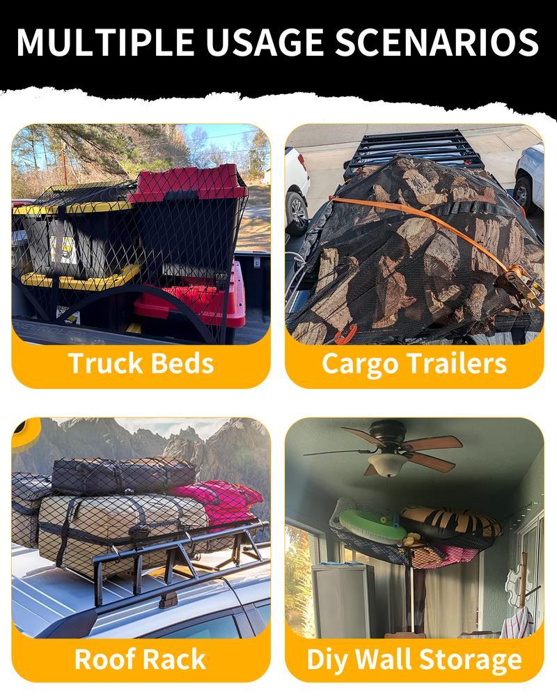Highly Elastic Cargo Net, Simple Truck Bed Cargo Mesh Organizer, Ideal for ATV, SUV, UTV, Truck and Boat Use Furniture Camping Gear Compact Storage Stretchable