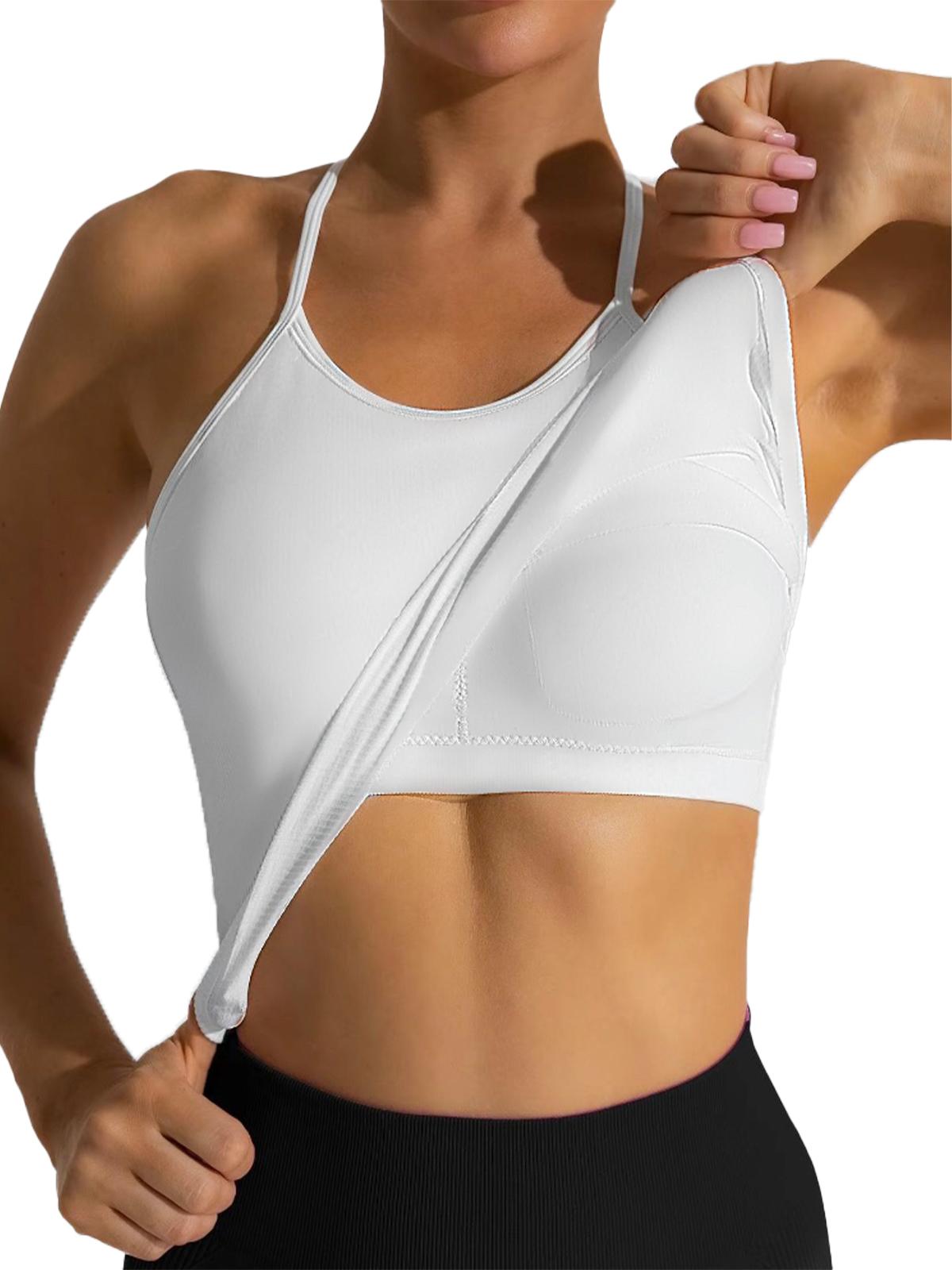FireSwan Camisole Standppy Sports Bras for Women-Womens Yoga Workout Tops Longline Spaghetti Adjustable Removable Padded Wirefree Build in Casual Bra Seamless Wireless