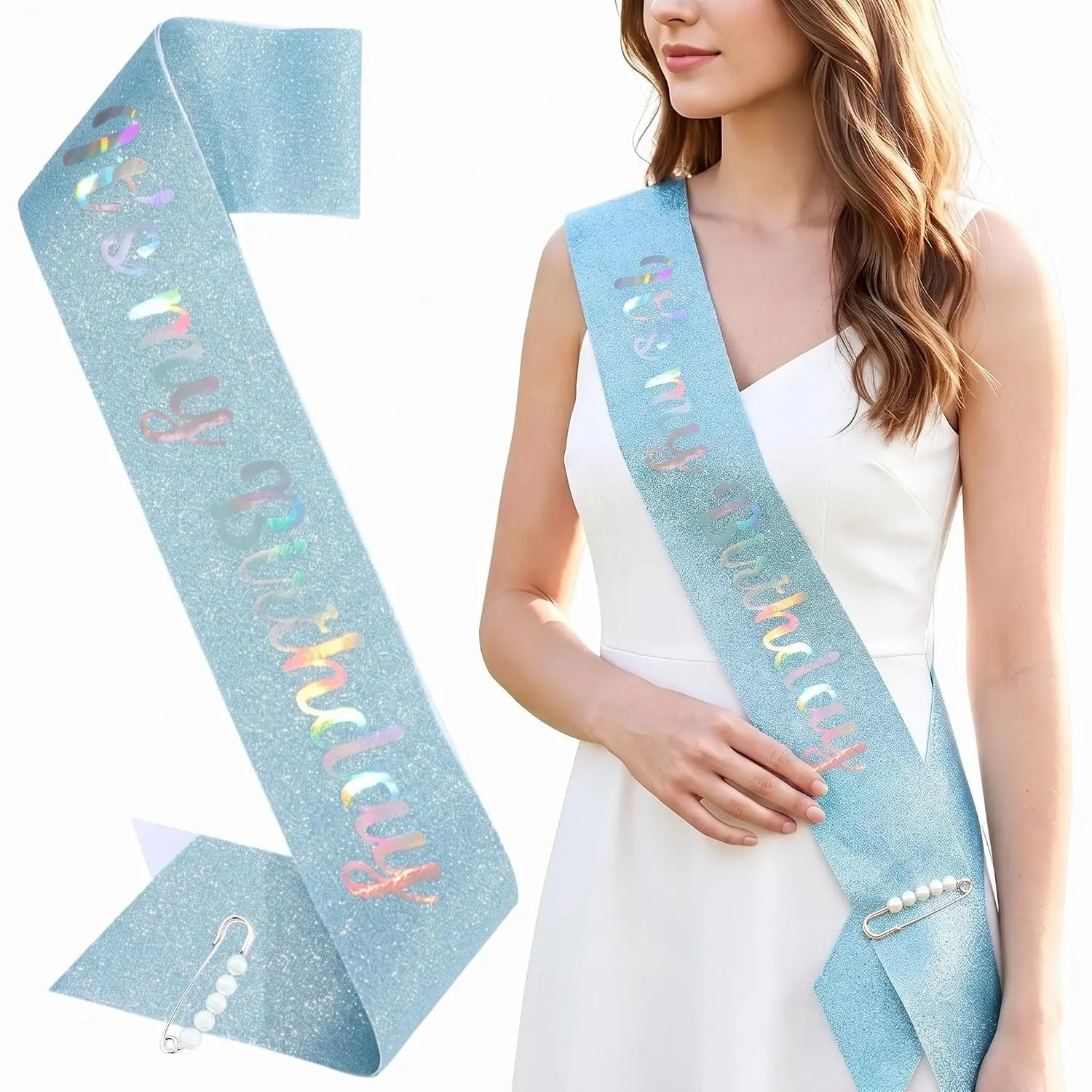 It's My Birthday Glitter Sash Blue for Women Girl Party Accessory