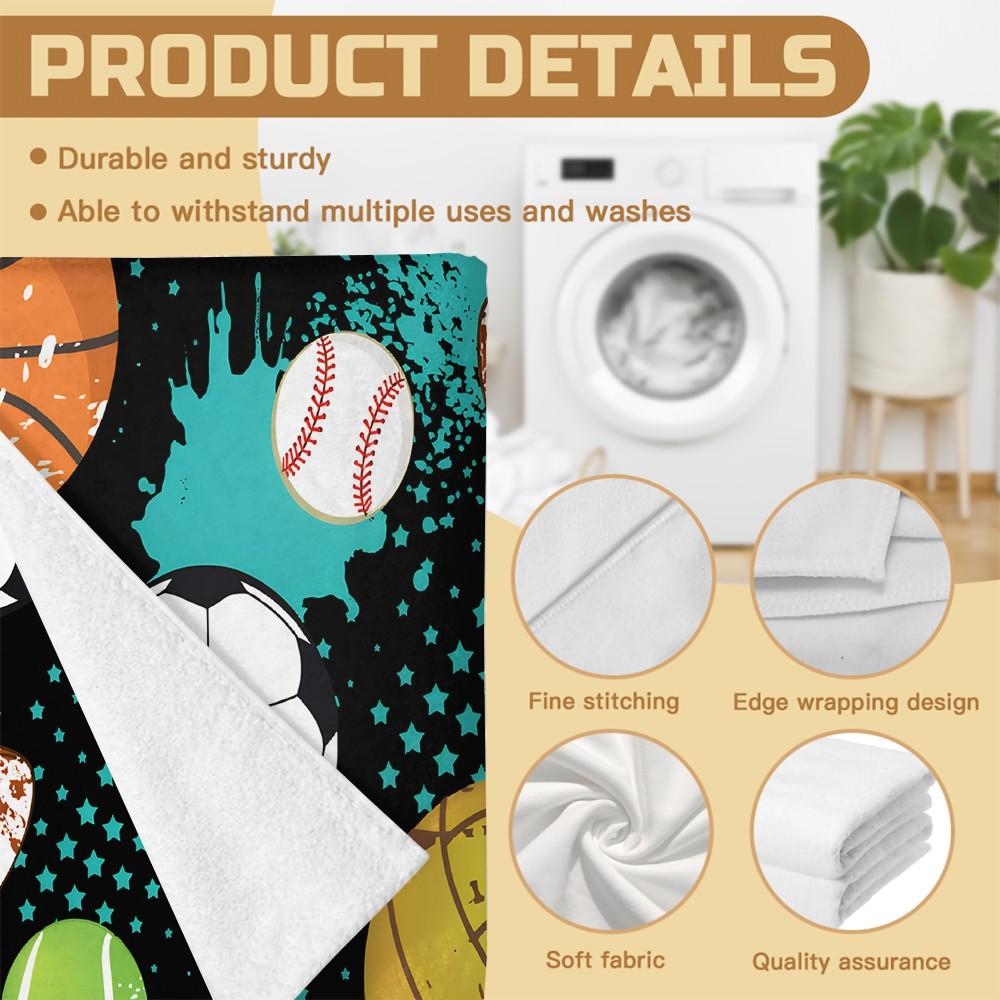 Graffiti Style Sports Ball Pattern Beach Towel, Lightweight Soft Microfiber Towel, Sand Resistant Quick Dry Bath Towel for Beach Travel Gym, Cool Sports Themed Summer Towel