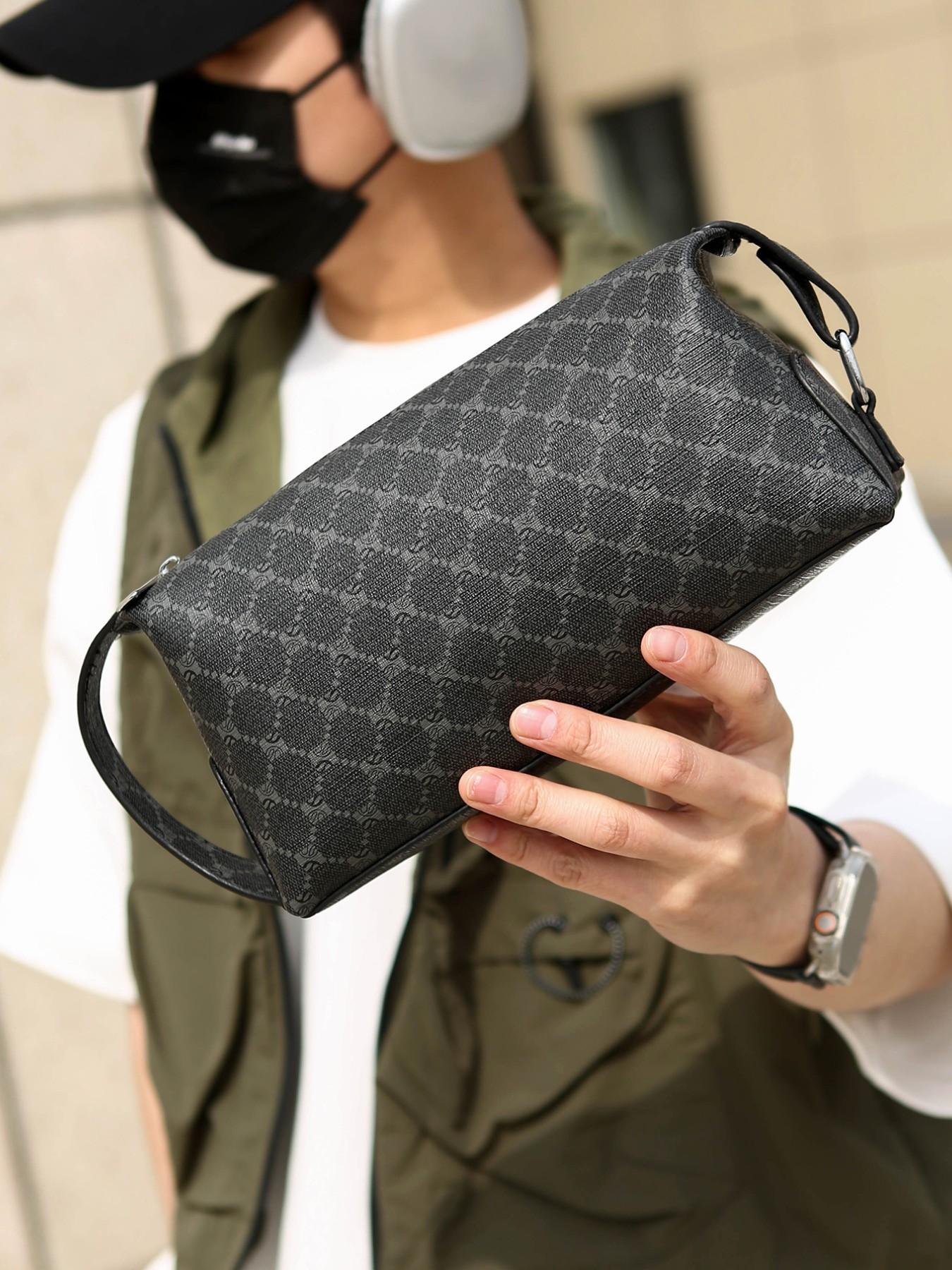 Men's Vintage Monogram Toiletry Bag, Large Capacity PU Leather Travel Dopp Kit, Portable Cosmetic Organizer with Handle for Daily Use