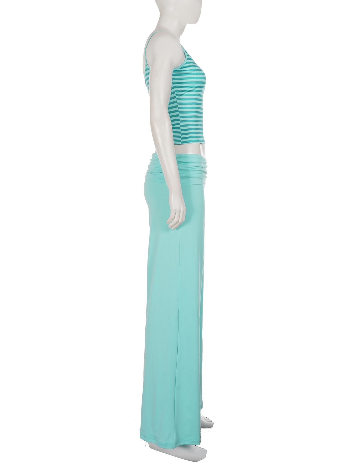Women's Striped Cami Top and Wide Leg Pants Set, Summer Casual Loose Two-Piece, Loungewear Set, Comfortable and Stylish